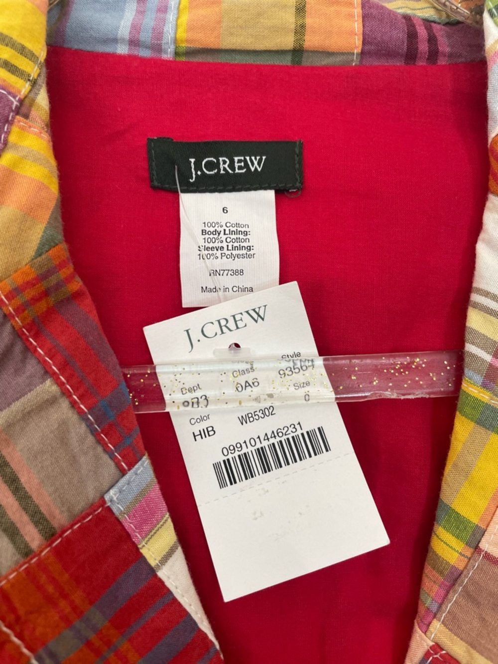 J.Crew Madras Multicolor Plaid Patch Jacket Blazer NEW Size 6 Cotton Preppy - Picture 3 of 7